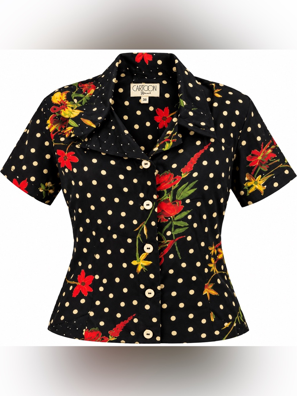 Vintage CARTOON Floral + Polka Dot Blouse